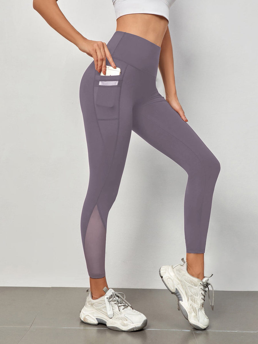 High Waist Grenadine Stitching Yoga Pants Pocket Quick-drying Breathable Hip Lifting Sport