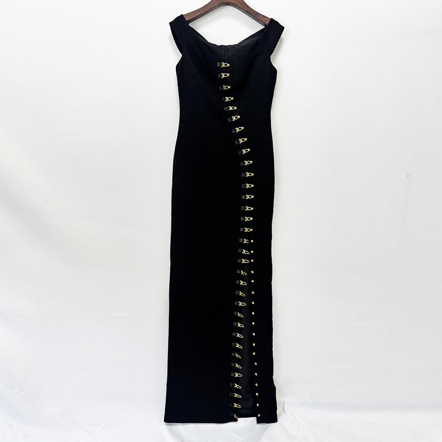 Metal Button-front Slit-fit Dress
