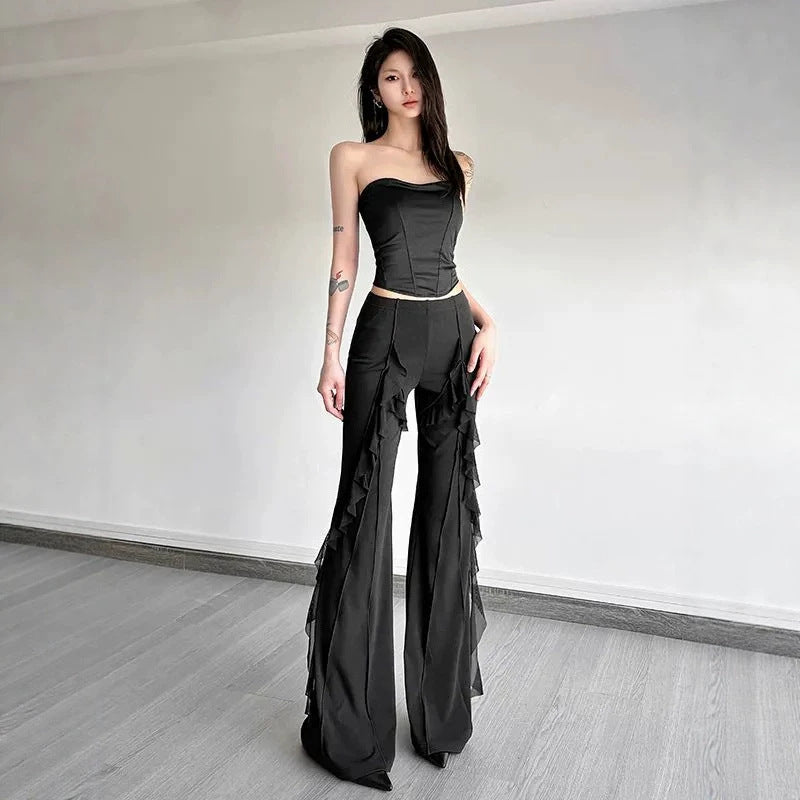 Versatile Solid-color High-waisted Flared Trousers