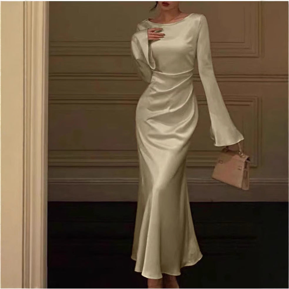 Womens Solid-color Long-sleeve Fashion Dress
