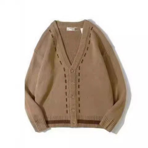 Mens Long-sleeve Cardigan Knit Sweater with V-neck