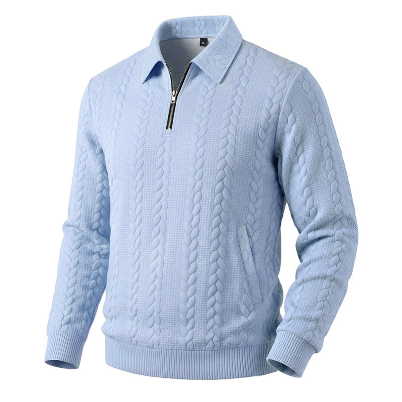 Mens Casual Simple Zippered Long-sleeve Top