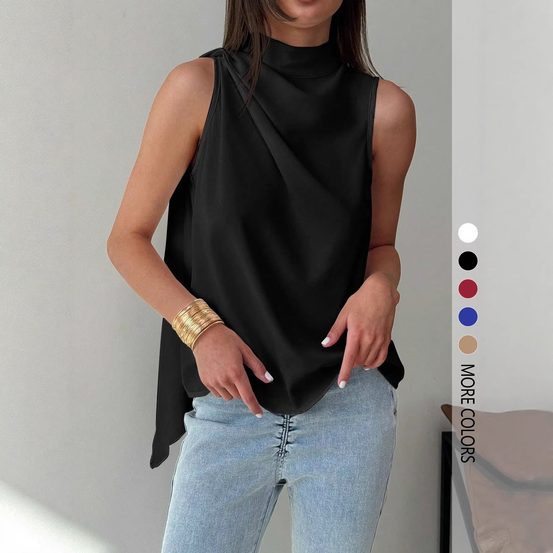 Solid-color Turtleneck Shirt With Ribbon Trim