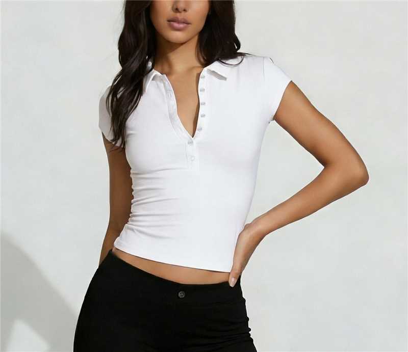 Womens Lapel Short-sleeve Top