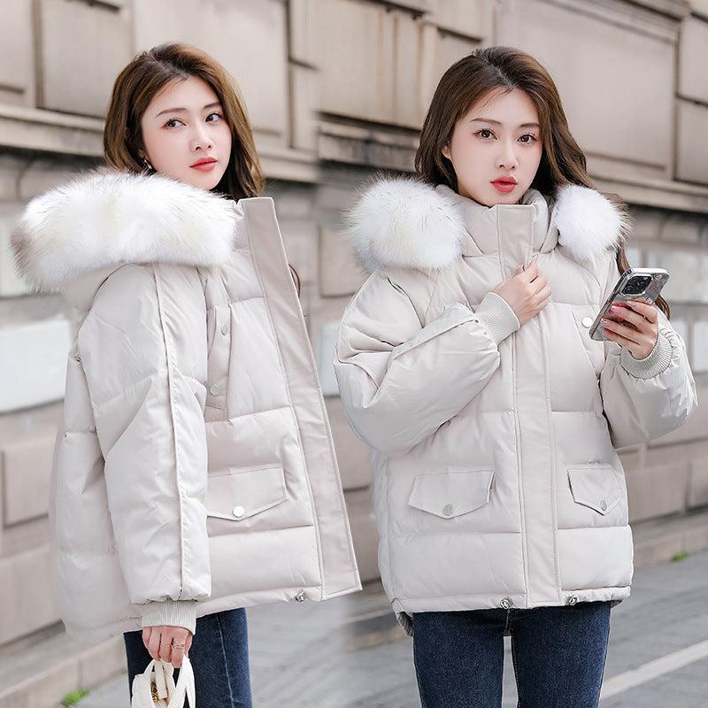 Women's Cotton-padded Coat With A Thickened Large Fur Collar
