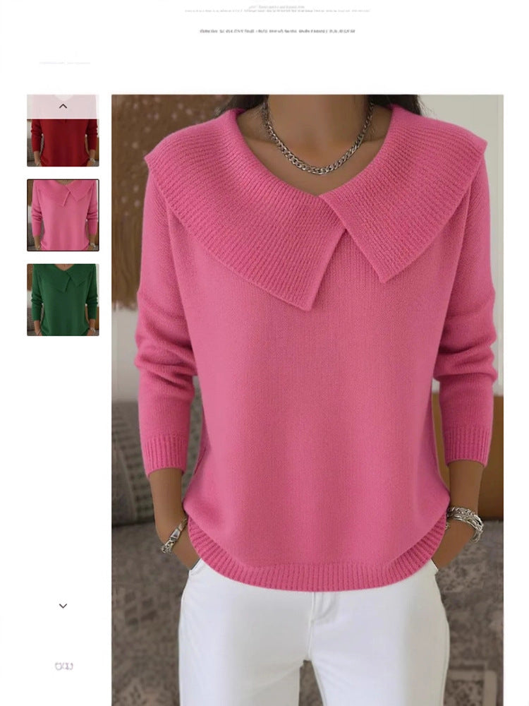 Fashion Korean Retro Playful Temperament Slim Lapel Sweater