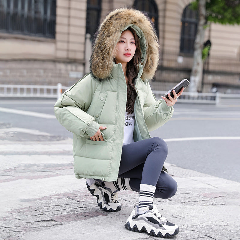Women's Cotton-padded Coat With A Thickened Large Fur Collar