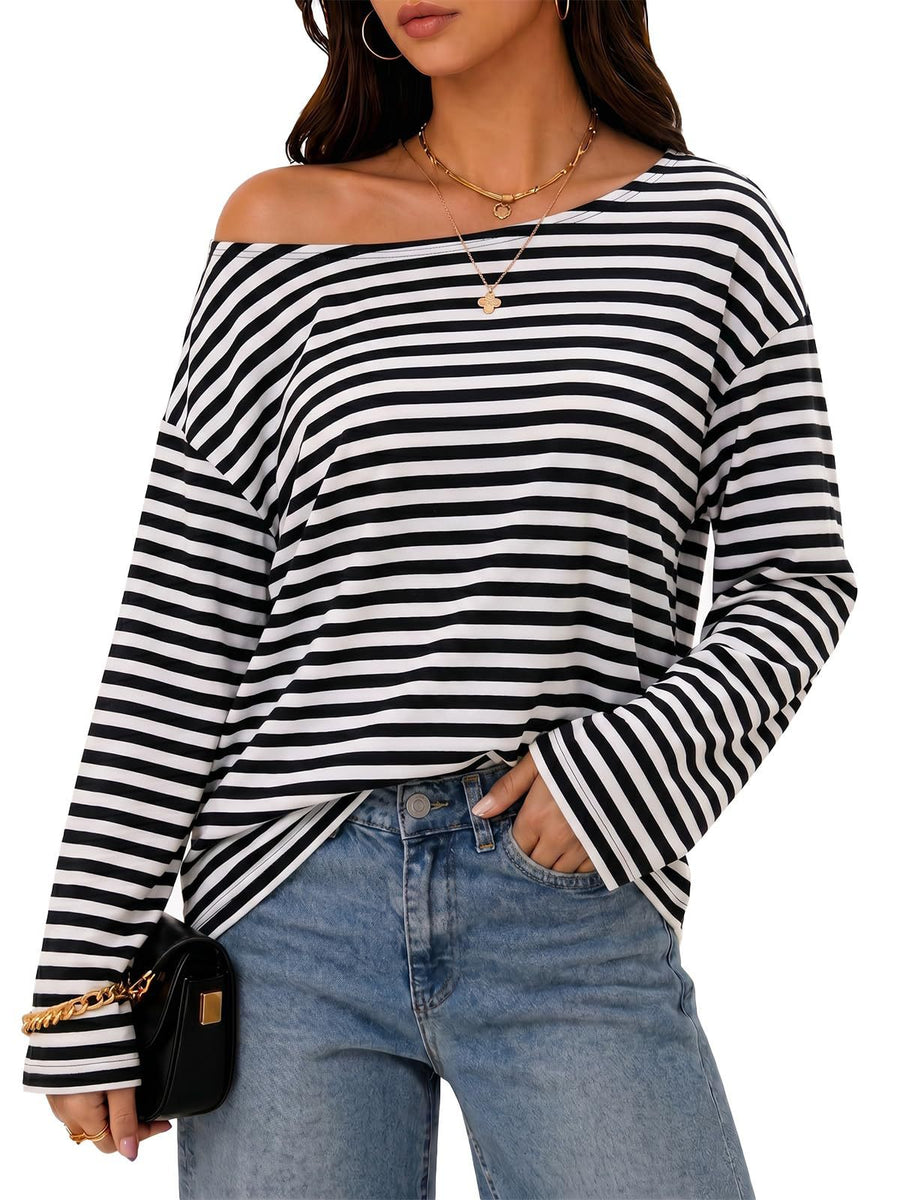 Round Neck Striped Contrast Color Long Sleeves