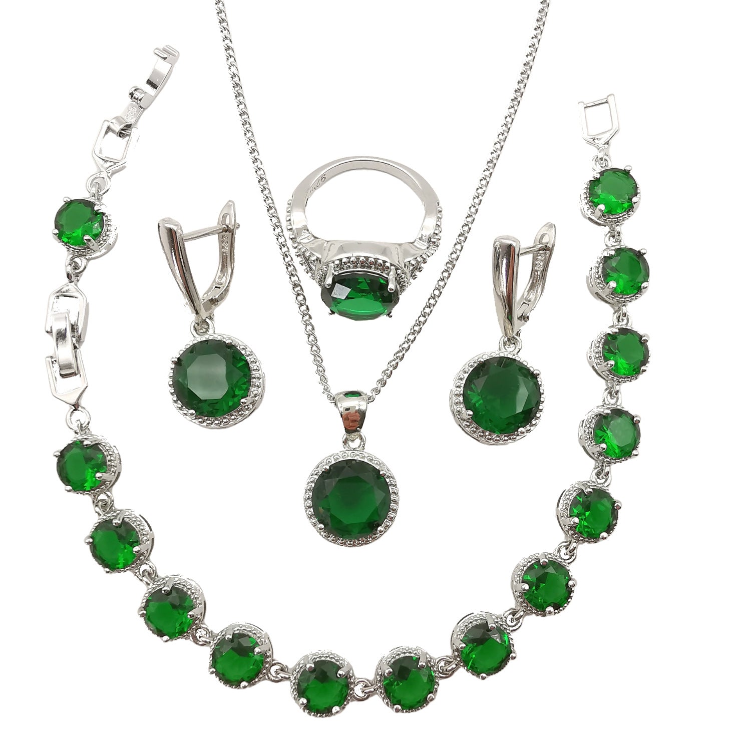 European and American Style Jewelry Round Diamond 4 Pcs Set