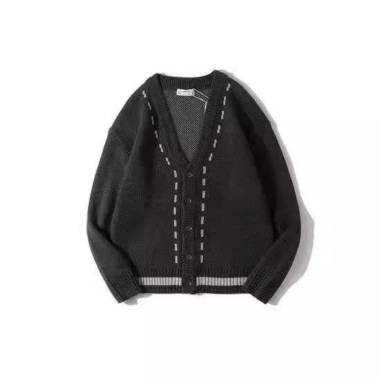 Mens Long-sleeve Cardigan Knit Sweater with V-neck