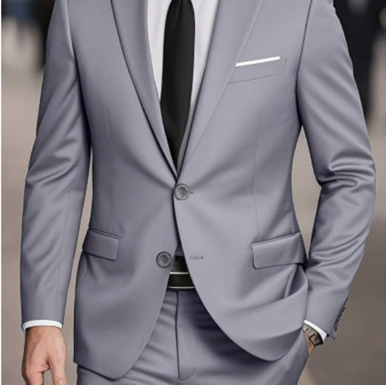 Solid-color Slim-fit Evening Suit Jacket